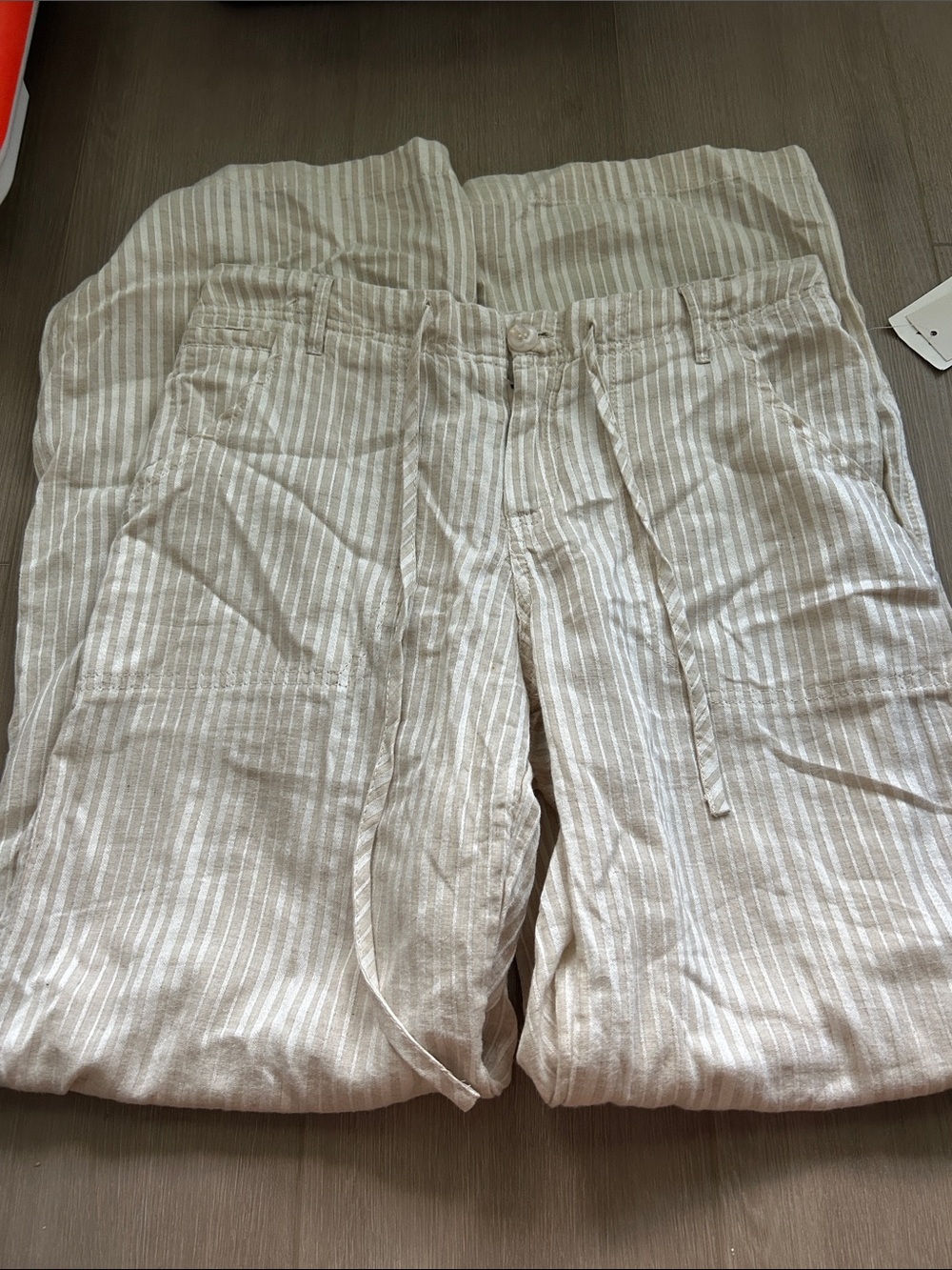 Just Living Woman’s Beige and White Striped Lightweight Pants